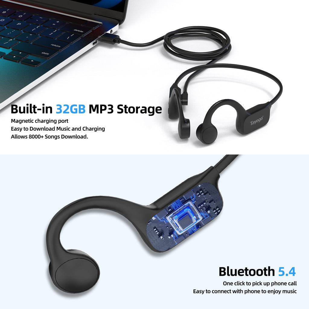 Bone Conduction Waterproof Swimming Headphones, IPX8 Open-Ear Bluetooth Earphones for Sports, Running, Swimming
