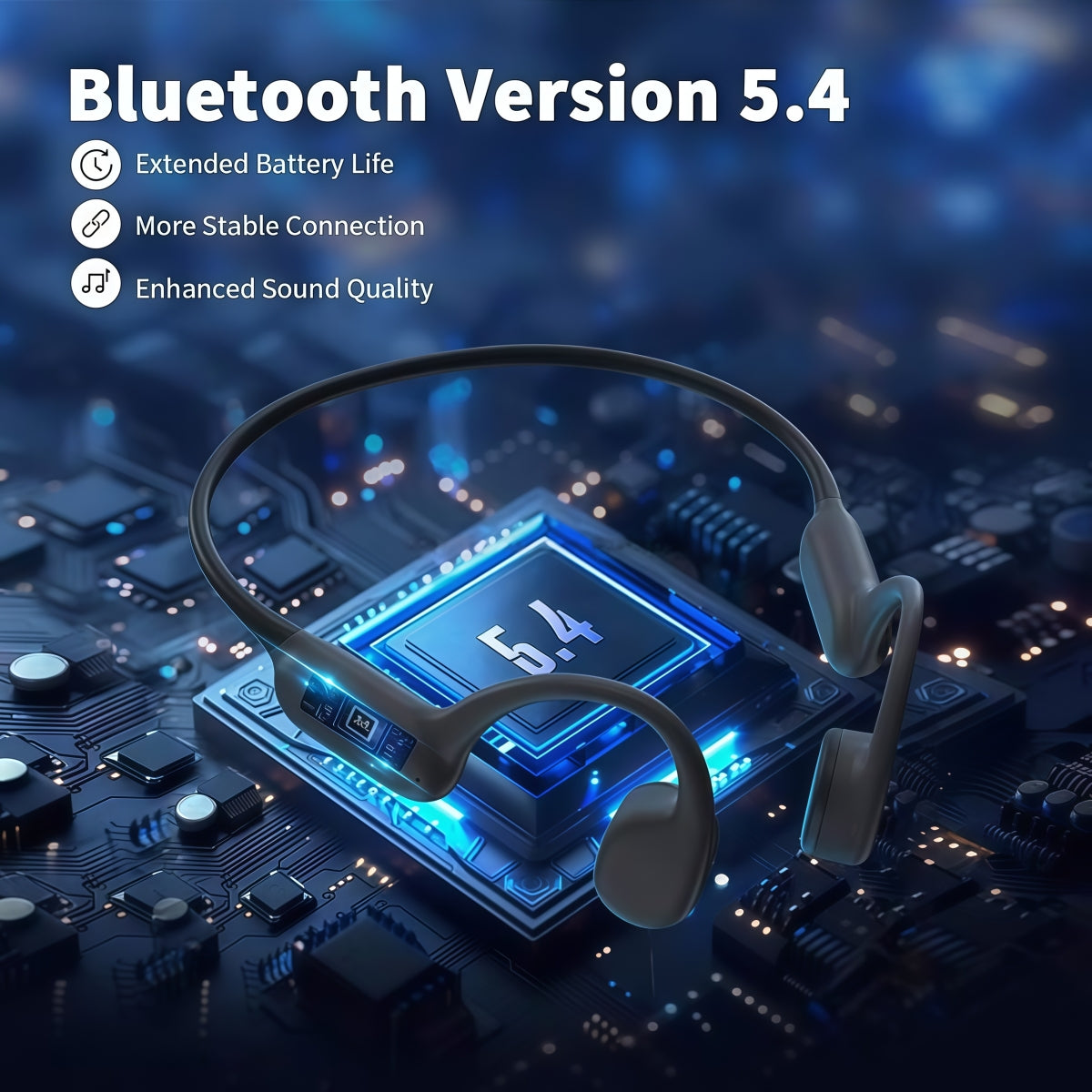 Bone Conduction for Bluetooth 5.4 Headphones with LED Battery Indicator Enhanced Audio Experience and Cutting-Edge Technology