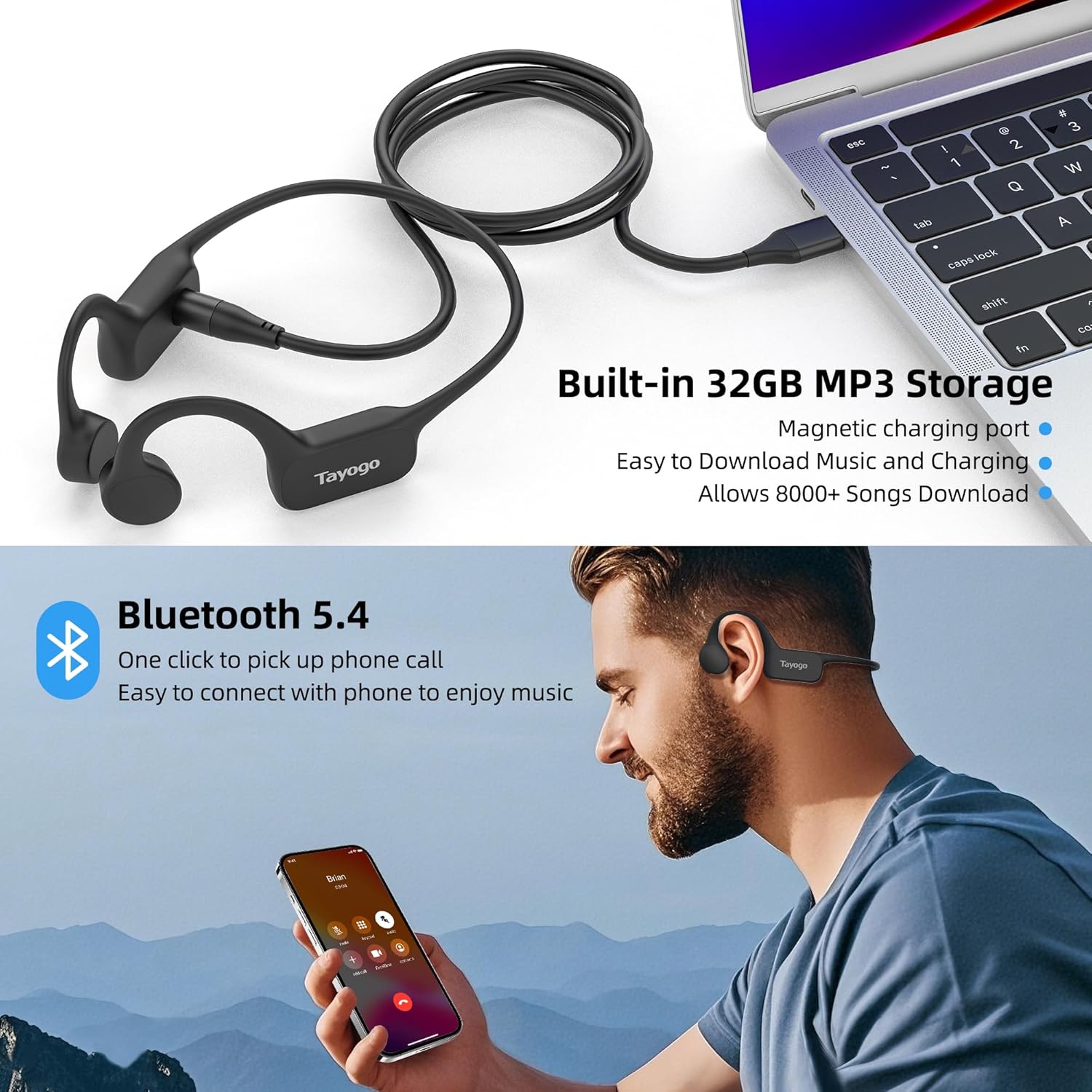 Swimming Headphones, Bone Conduction Open-Ear Headphones for Swimming, 32GB MP3 Player & Bluetooth 5.4, Underwater Swimming Headphones