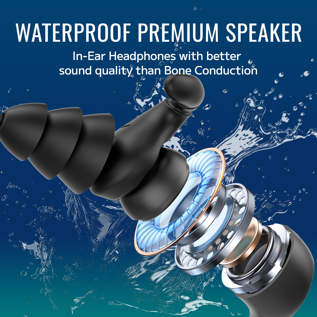 Swimming Headphones - Waterproof Headphones for Swimming, 4-in-1 MP3 Player 32GB, Bluetooth 5.4, FM Radio,