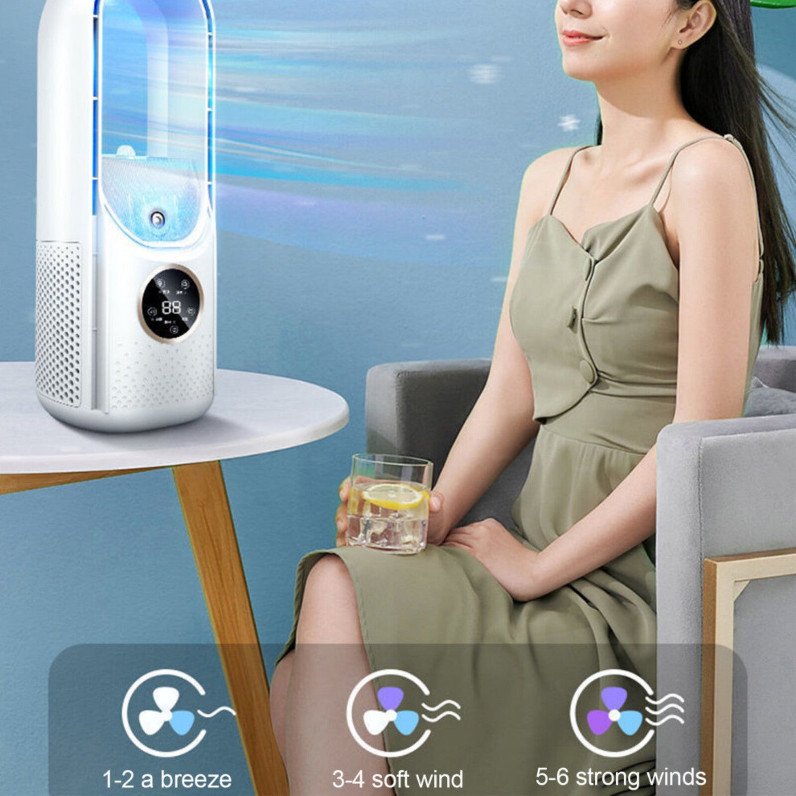Portable Air Conditioner Fan Rechargeable Air Cooler 6 Speeds Adjustable