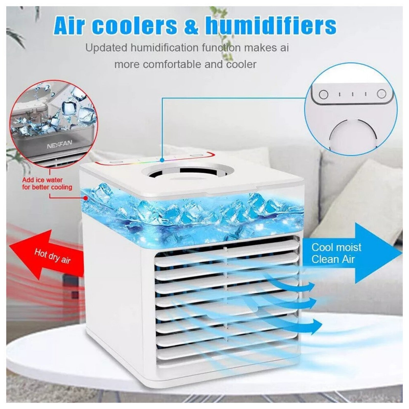 Mini Air Cooler Fan Portable Conditioner Humidifier Purifier USB Room Cooling