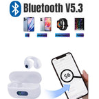 Wireless Open Ear Clip Headphones with Mic, Bluetooth V5.3, 80 Hours Playtime with Charging Case for Running, Workout-White