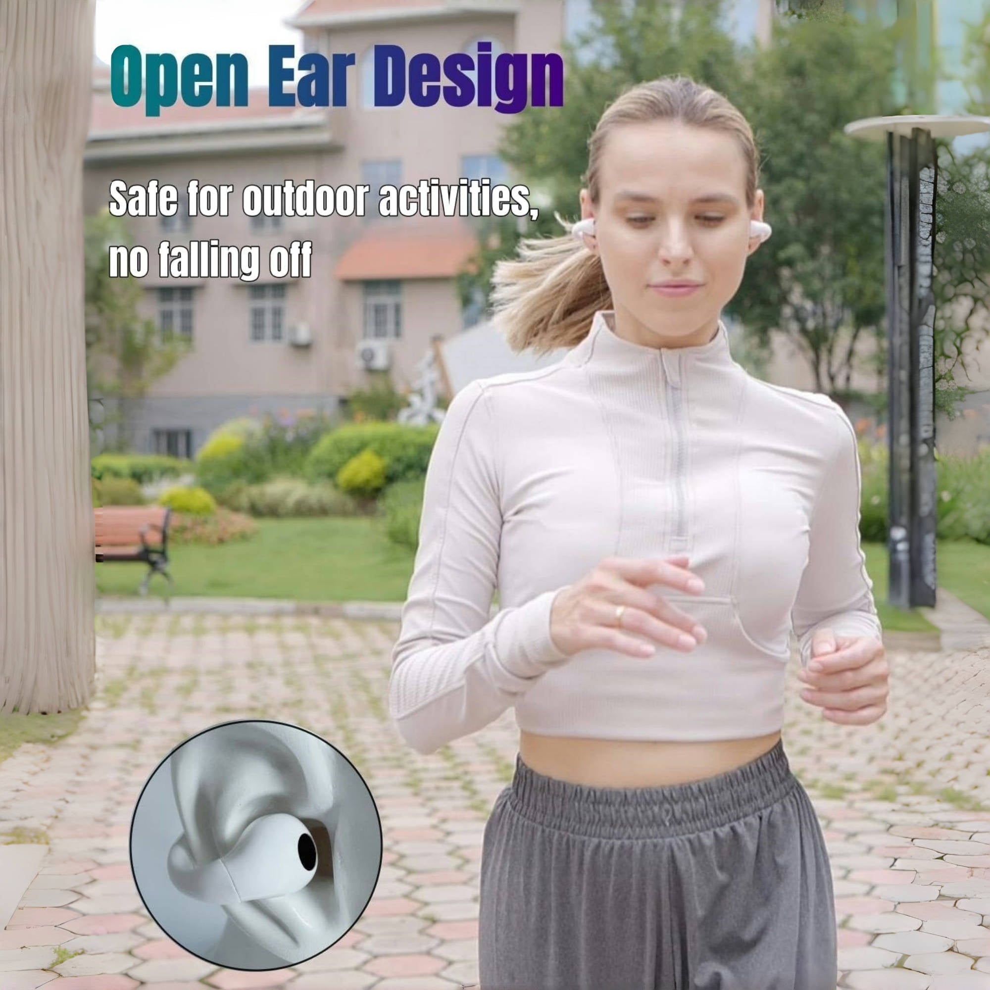 Wireless Open Ear Clip Headphones with Mic, Bluetooth V5.3, 80 Hours Playtime with Charging Case for Running, Workout-White